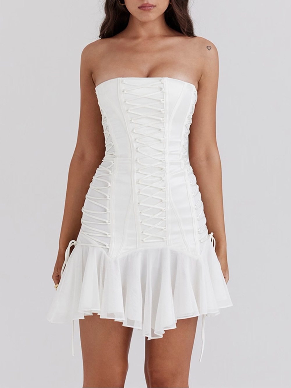 Strapless White Lace-Up Corset Mini Dress
